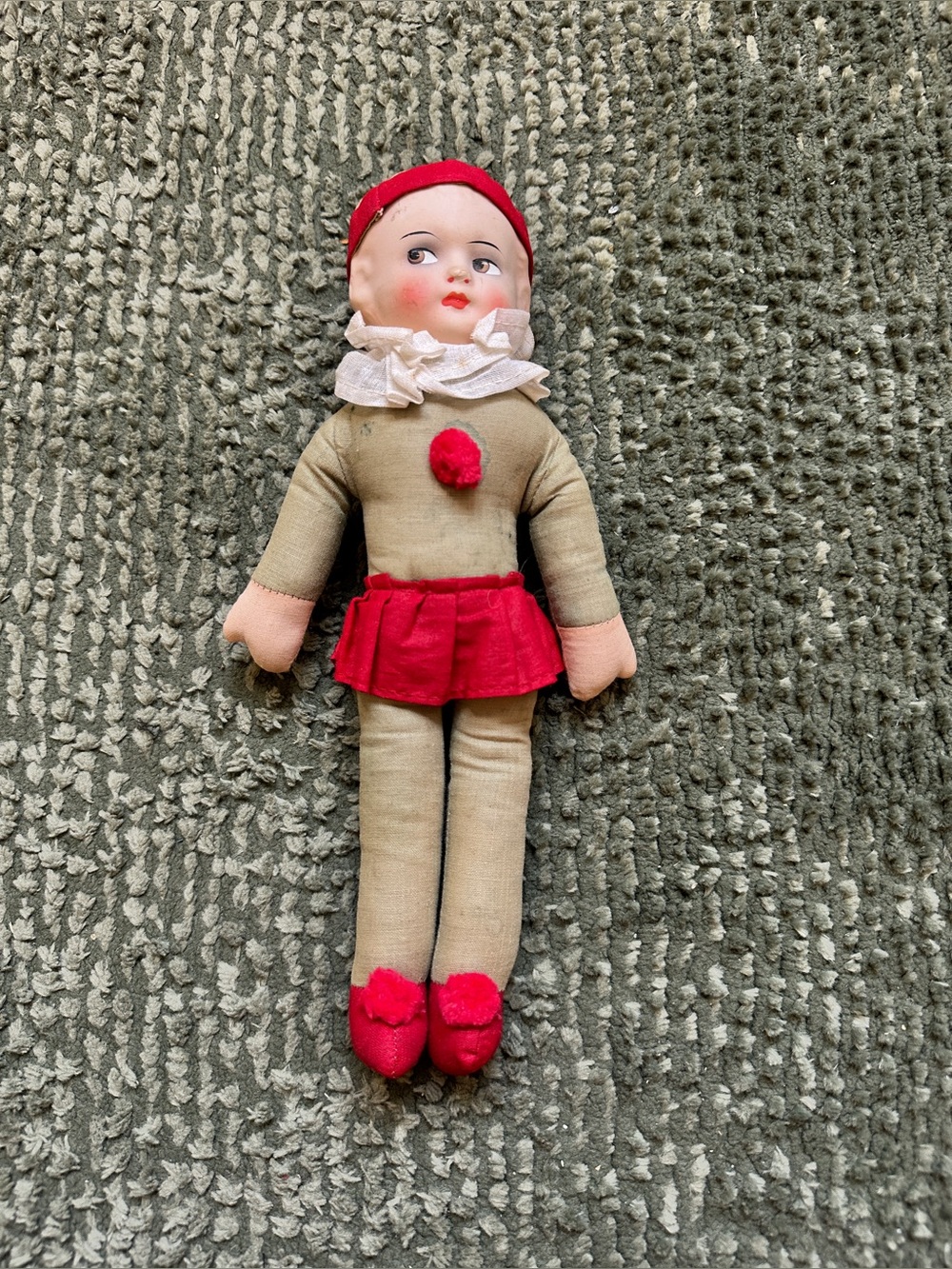 VTG 1930s 1940s Carnival Clown Doll Pierrot Folk Art Halloween Decor Prop German